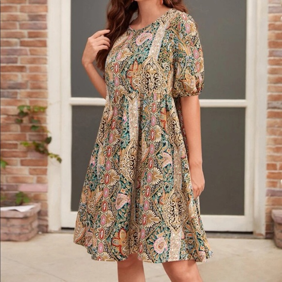 Boho floral paisley print smock dress - Picture 2 of 10
